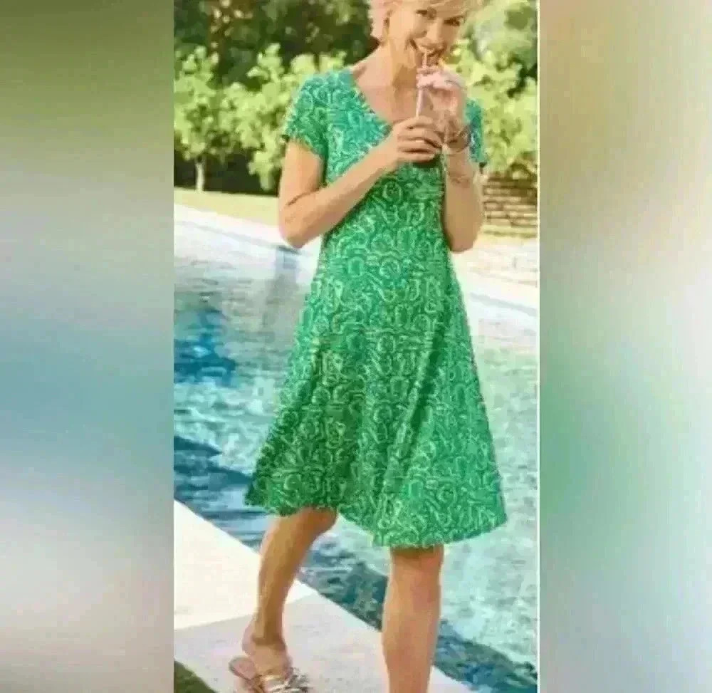 Soft Surroundings Women's 1X Green Palm Leaf Print Dress w/ Pockets - Picture 2 of 10